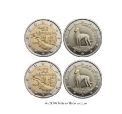 4 x 2 Euro Gedenlm�nzen Malta 2026 Pharaonenhund und Valletta lose und Blister